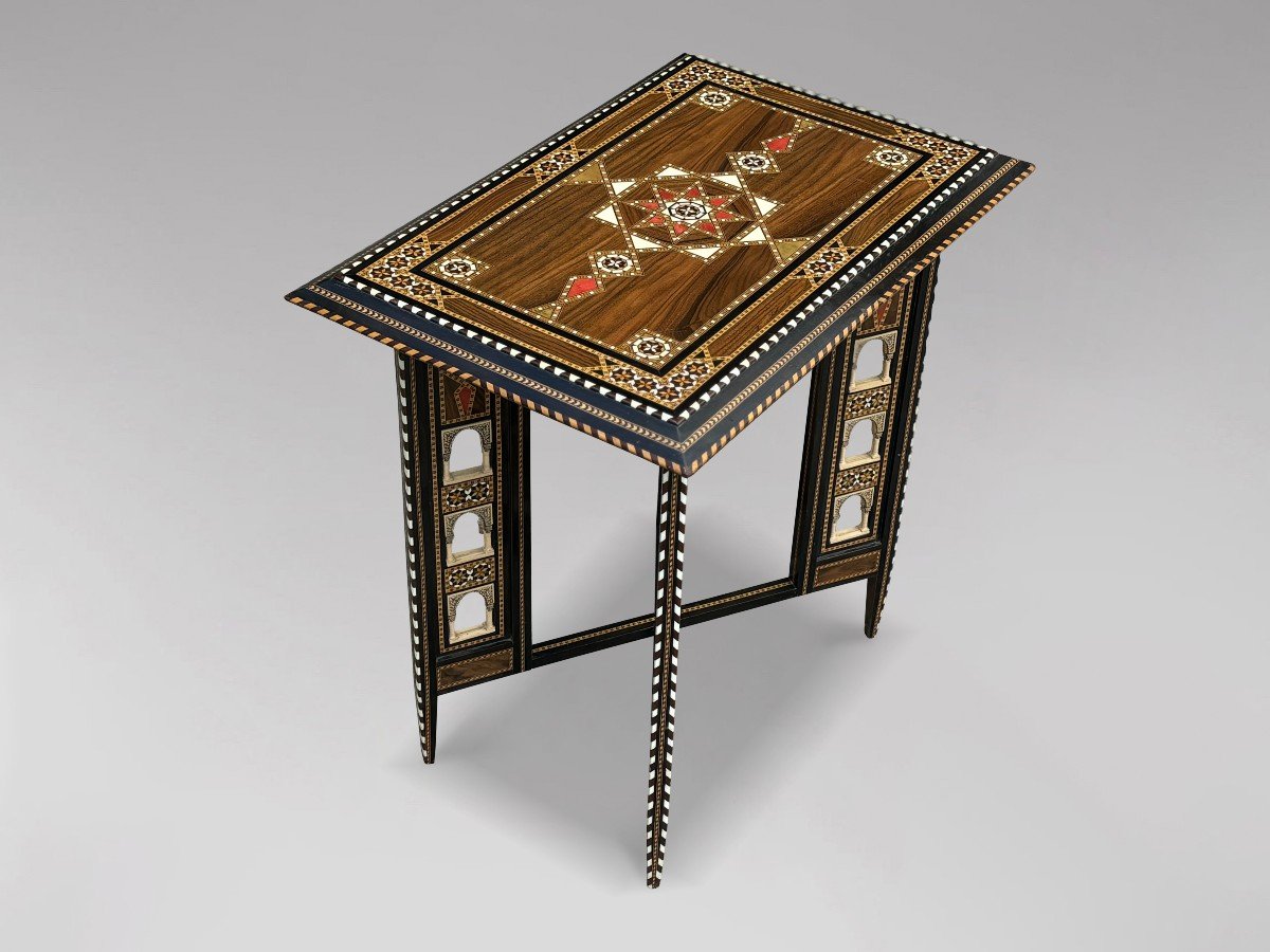 Early 20th Century Syrian Marquetry Inlay Rosewood Table-photo-3