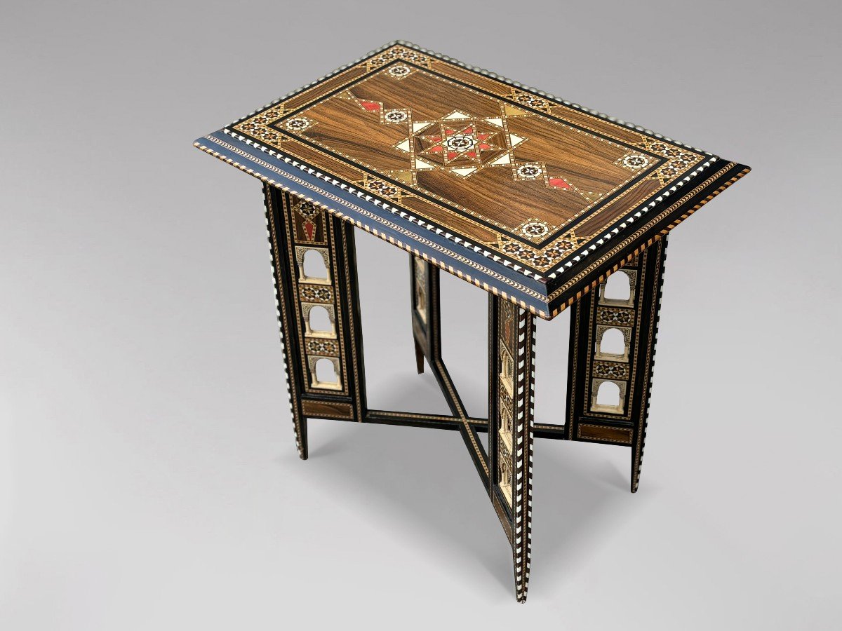 Early 20th Century Syrian Marquetry Inlay Rosewood Table-photo-4