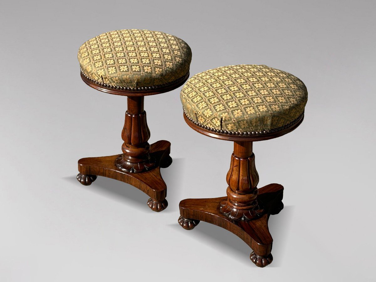 Paire de Tabourets de Piano en Palissandre d'Époque Guillaume IV du 19ème Siècle-photo-2