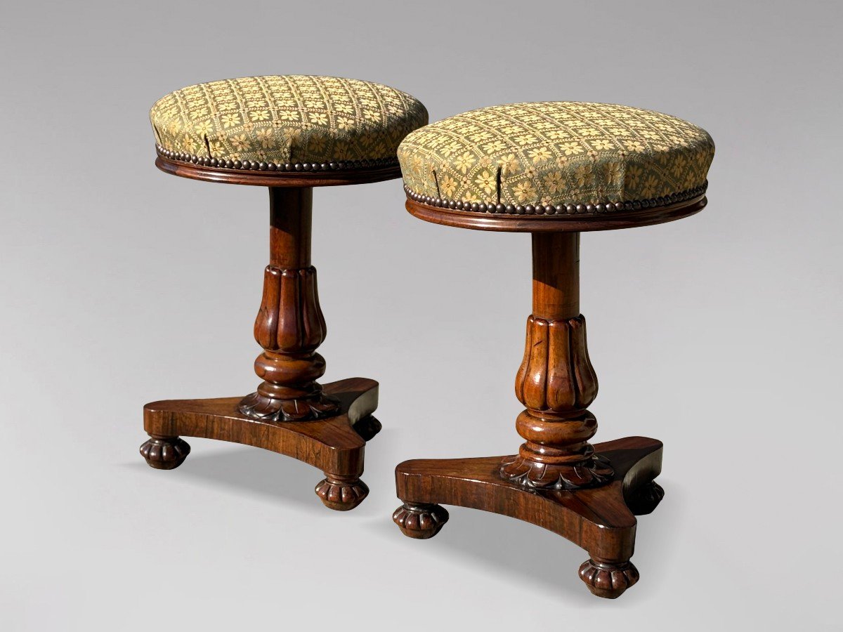 Paire de Tabourets de Piano en Palissandre d'Époque Guillaume IV du 19ème Siècle-photo-3