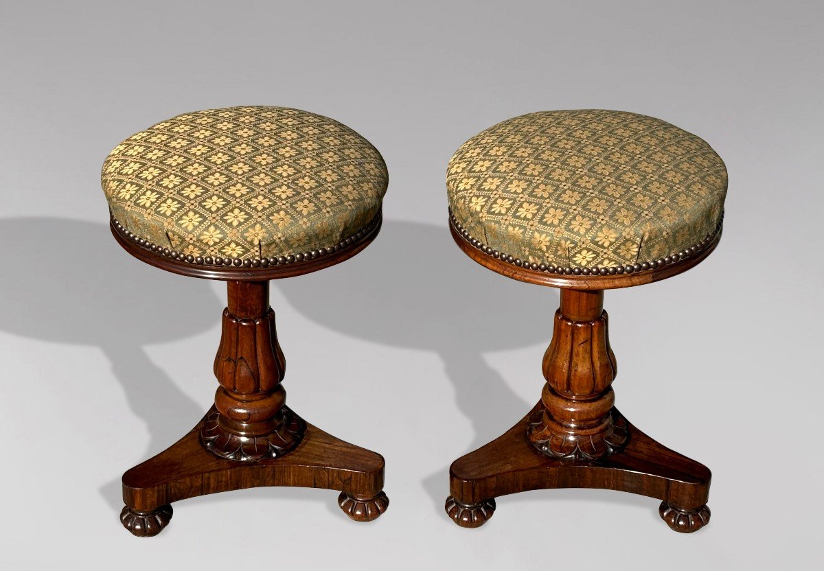 Paire de Tabourets de Piano en Palissandre d'Époque Guillaume IV du 19ème Siècle