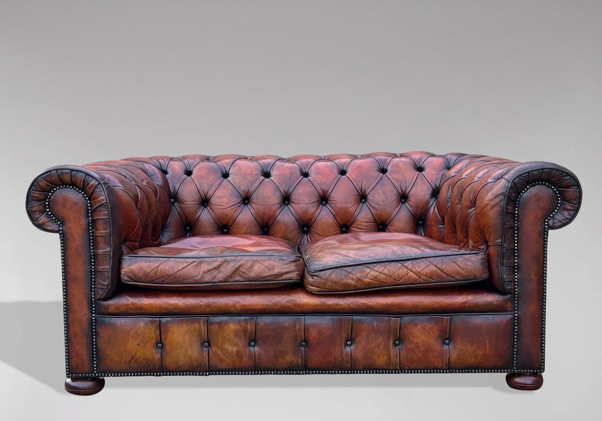 Canapé Chesterfield en Cuir Marron Début 20ème Siècle