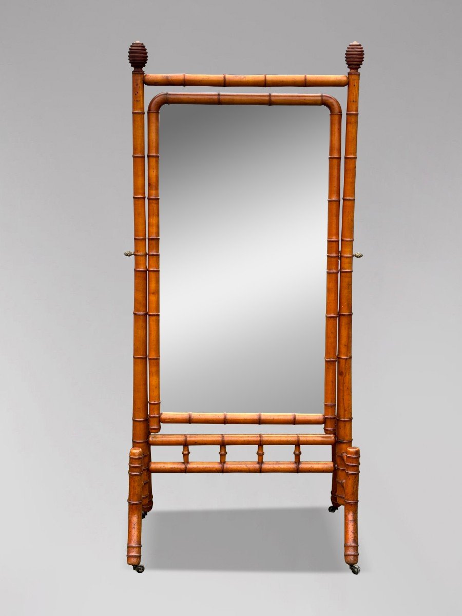 Large 19th Century French Faux Bamboo Cheval Mirror-photo-3