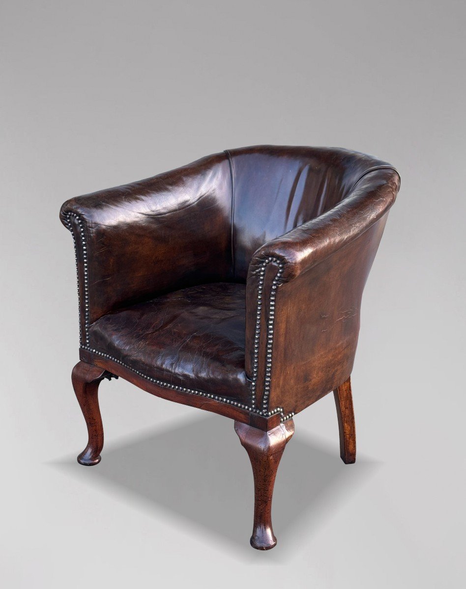 Fauteuil de Bureau en Cuir Marron d'époque Guillaume IV 19ème Siècle-photo-2