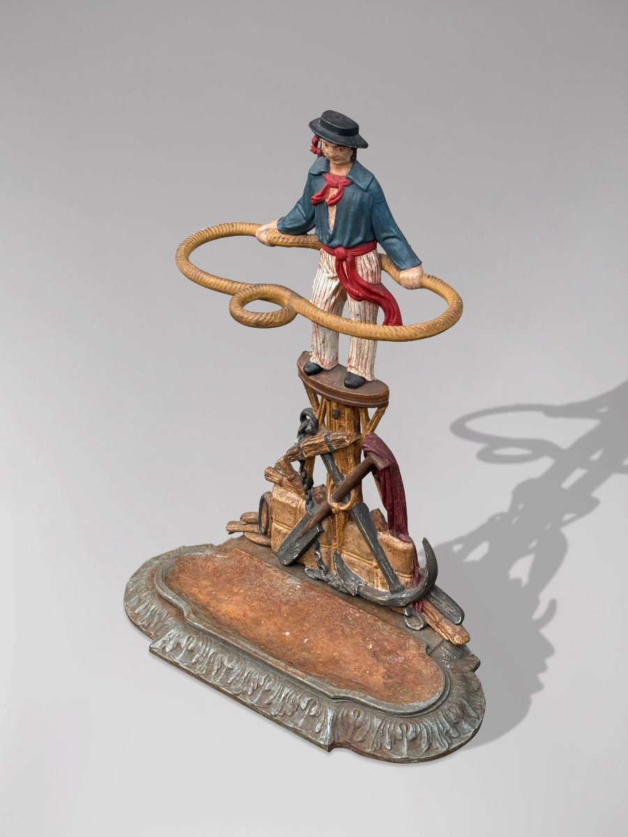 19th Century Victorian Period Painted Cast Iron Nautical Umbrella Stand-photo-3