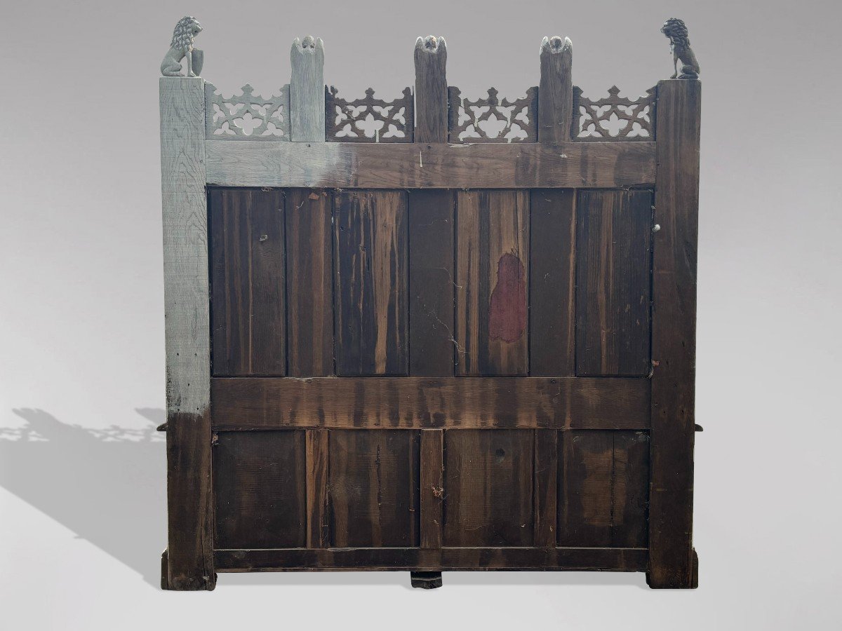 19th Century Carved Painted Gothic Revival Hall Bench-photo-3
