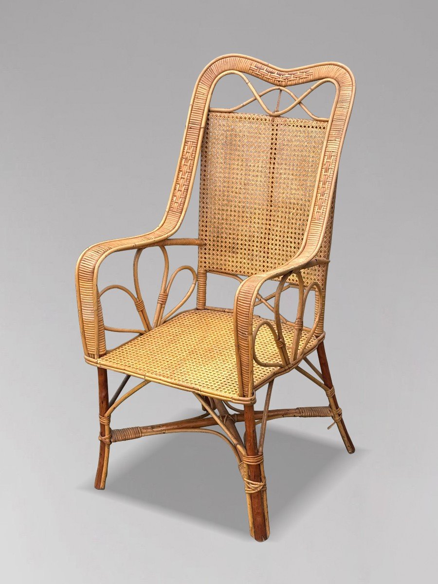 Fauteuil des Années 1960 en Bambou et Rotin-photo-2