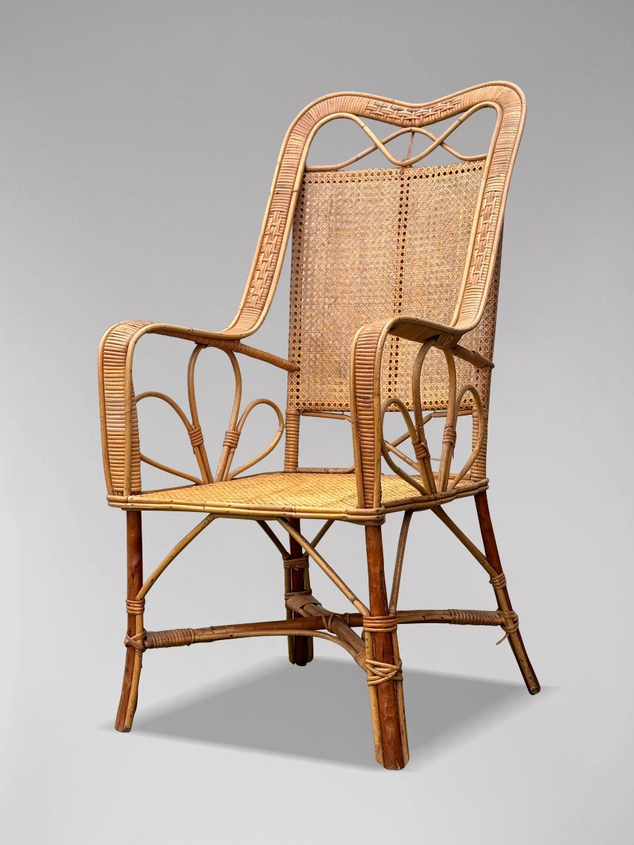 Fauteuil des Années 1960 en Bambou et Rotin-photo-3