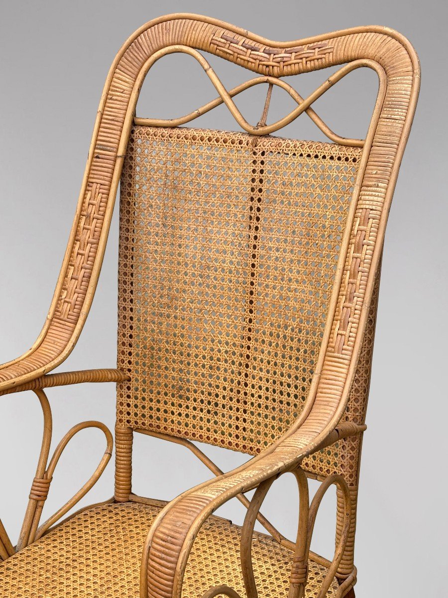 Fauteuil des Années 1960 en Bambou et Rotin-photo-1