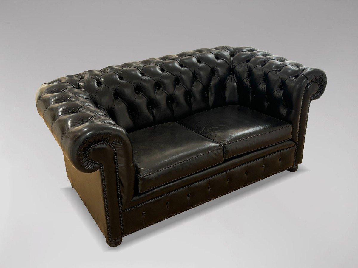 Canapé Chesterfield 2 Places en Cuir Noir-photo-2