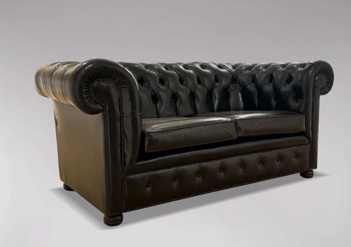 Canapé Chesterfield 2 Places en Cuir Noir-photo-4