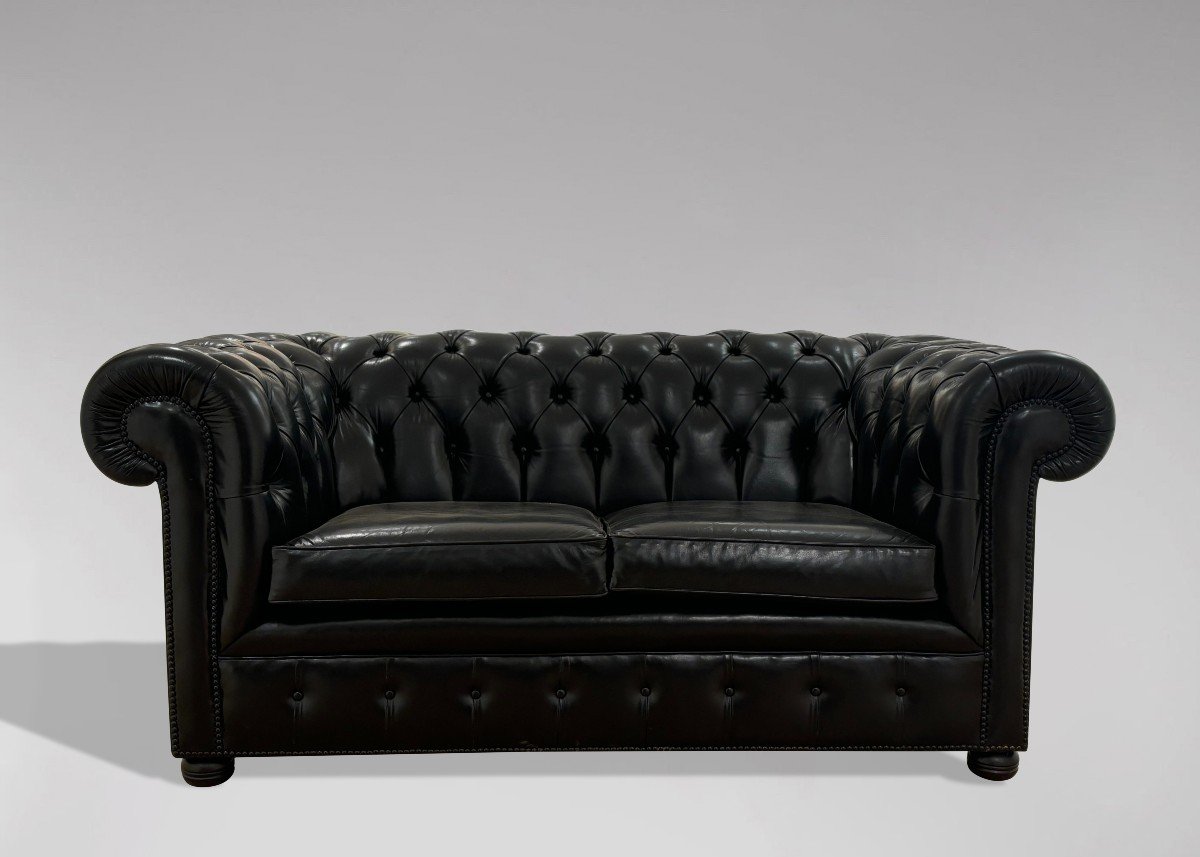 Canapé Chesterfield 2 Places en Cuir Noir-photo-2