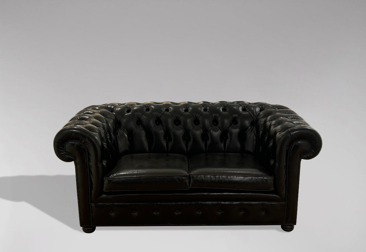 Canapé Chesterfield 2 Places en Cuir Noir-photo-3