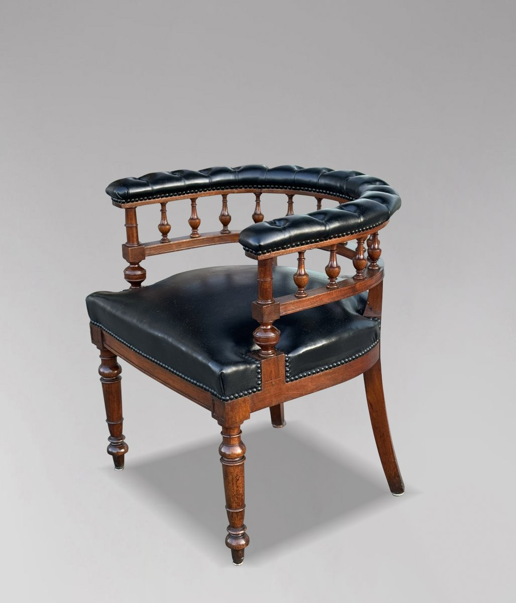 19ème siècle, Fauteuil de Bureau en Cuir Noir d'Époque Victorienne-photo-5