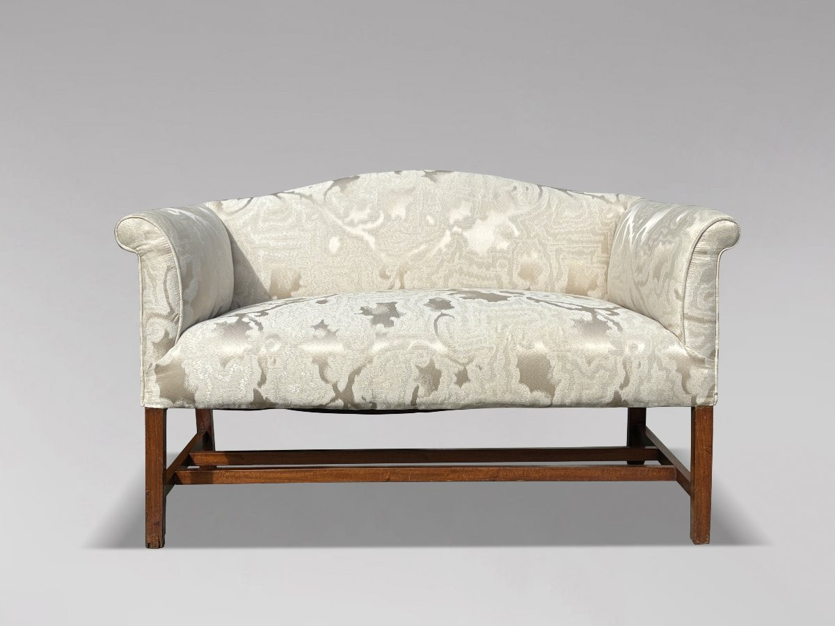 Small 19th Century Reupholstered Sofa Gold Window Seat-photo-2