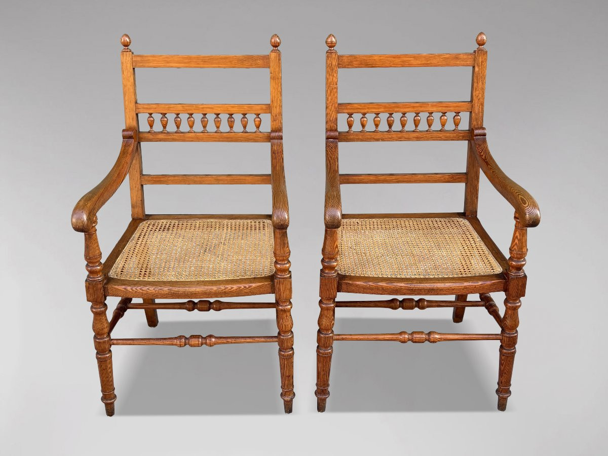 Pair Of 19th Century Country Farmhouse Pitch Pine Armchairs-photo-2