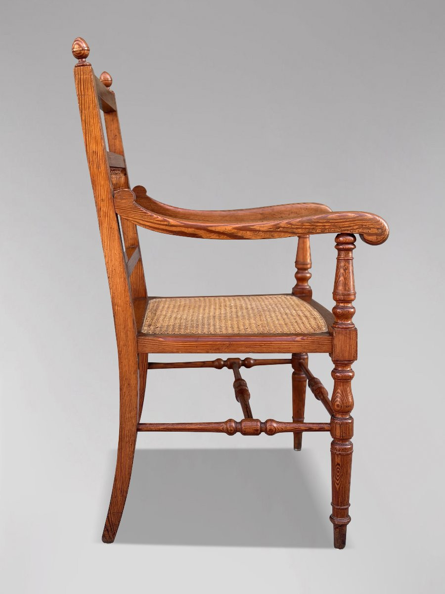 Pair Of 19th Century Country Farmhouse Pitch Pine Armchairs-photo-4