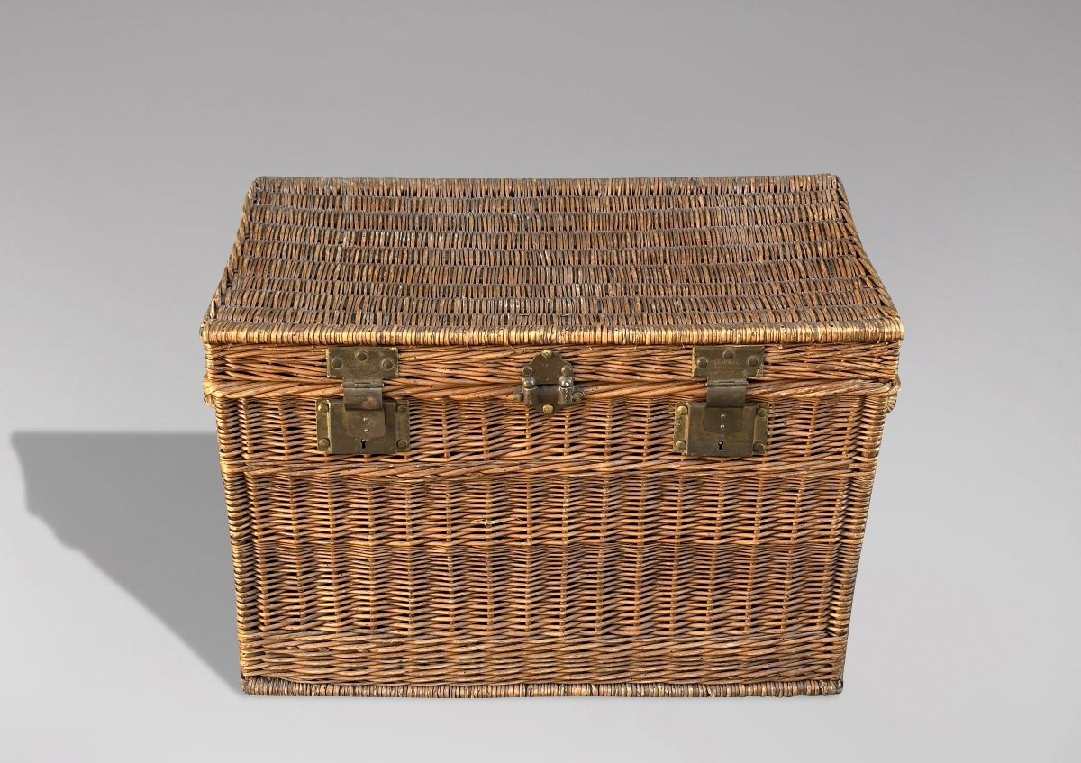 19ème Siècle, Grand Panier à Linge en Osier par Beaumont à Paris-photo-3