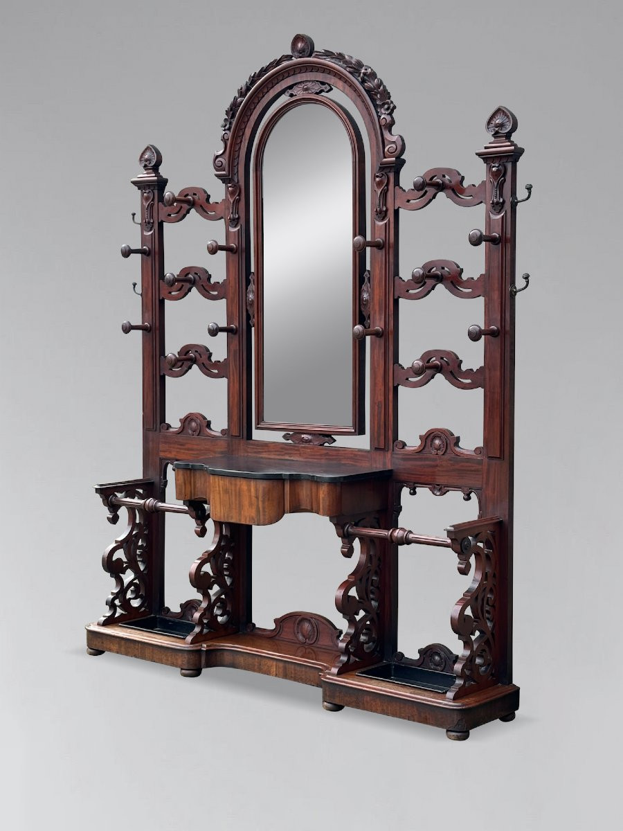 Large 19th Century Victorian Period Mahogany Hall Stand With Mirror-photo-6