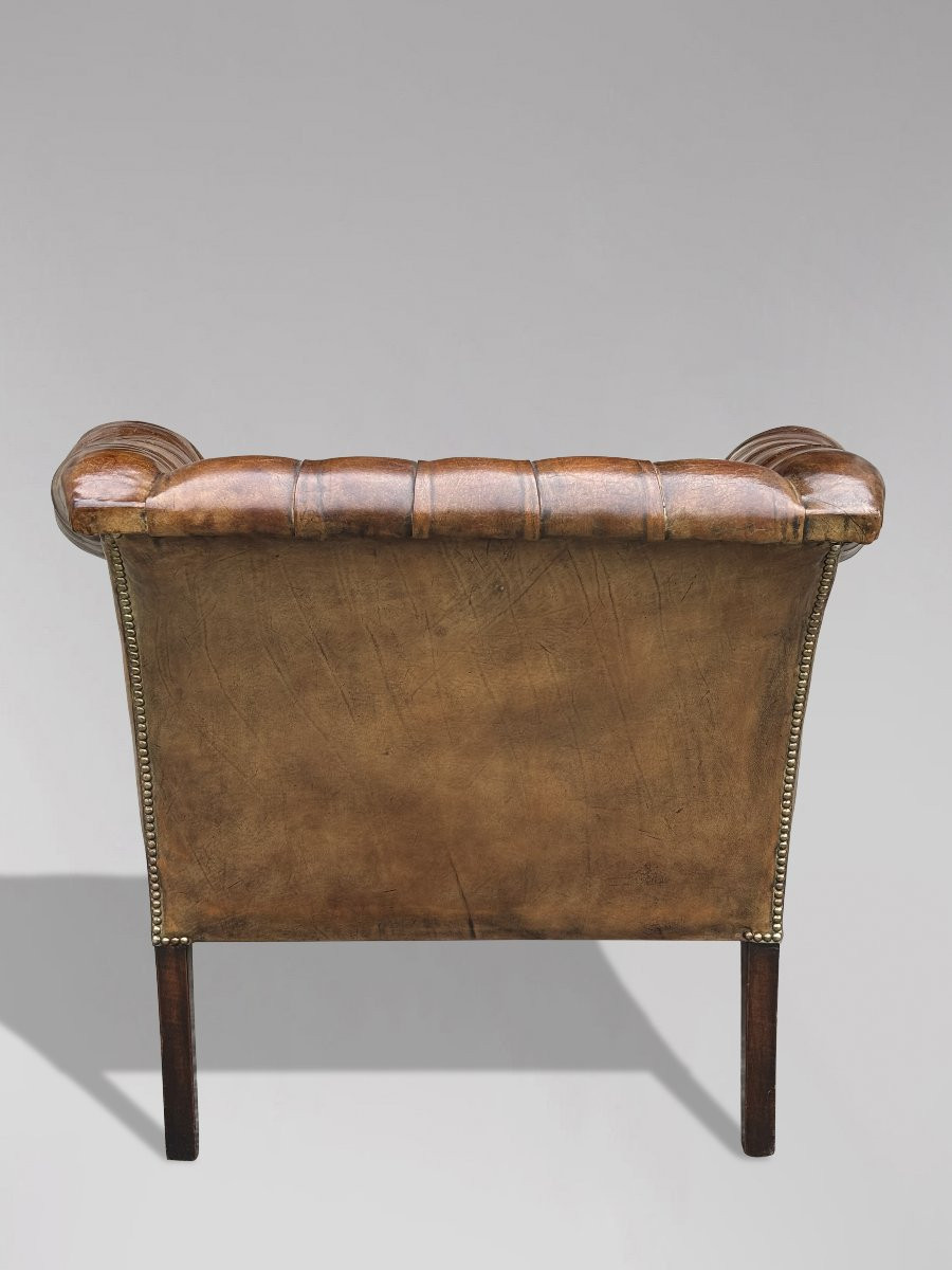 19ème Siècle, Fauteuil Club en Cuir Marron-photo-3