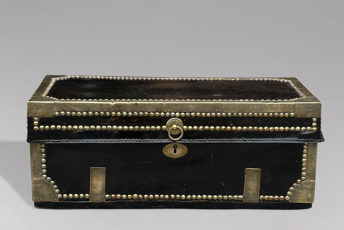 Début du 19ème Siècle, Malle de Transport en Cuir et Laiton, Époque George III-photo-2