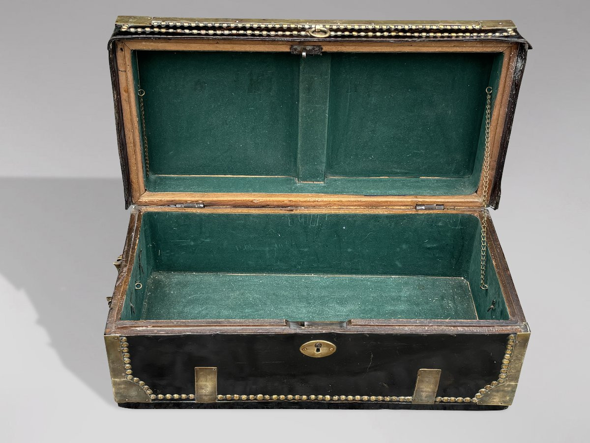 Début du 19ème Siècle, Malle de Transport en Cuir et Laiton, Époque George III-photo-3