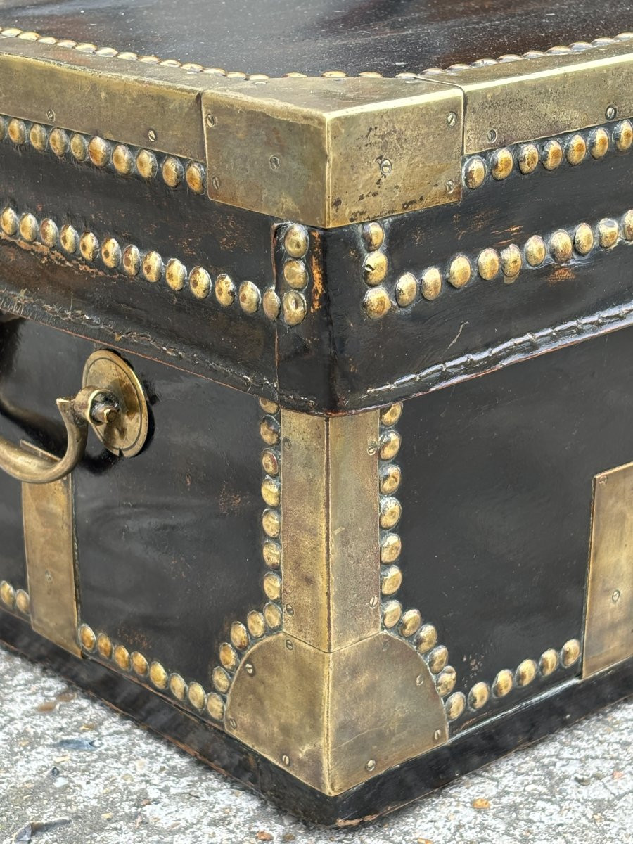 Début du 19ème Siècle, Malle de Transport en Cuir et Laiton, Époque George III-photo-2