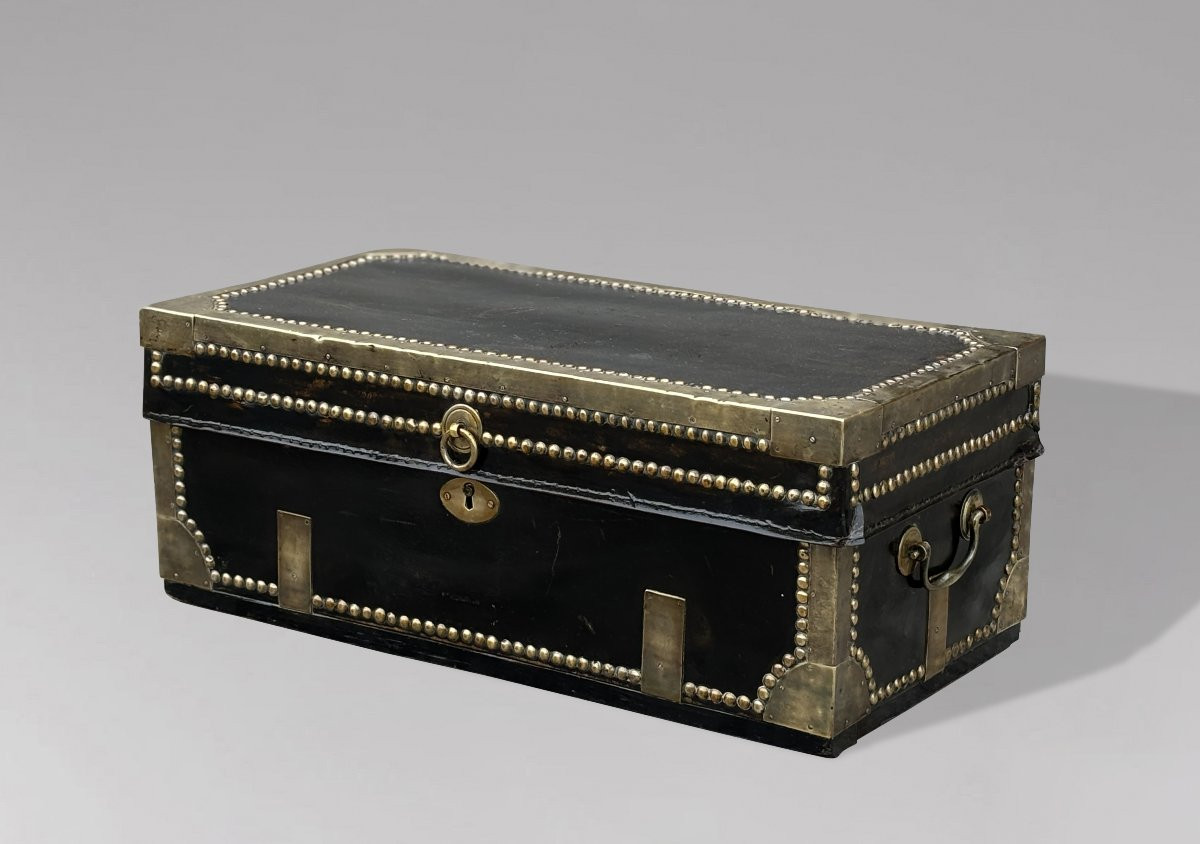 Début du 19ème Siècle, Malle de Transport en Cuir et Laiton, Époque George III-photo-4