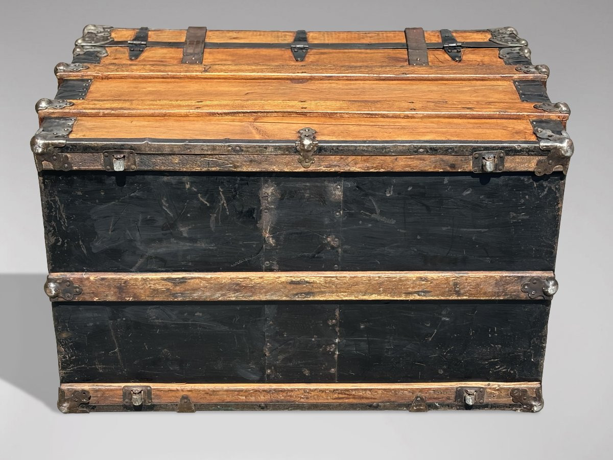 19th Century Victorian Period Pine Iron Bound Traveling Trunk-photo-1