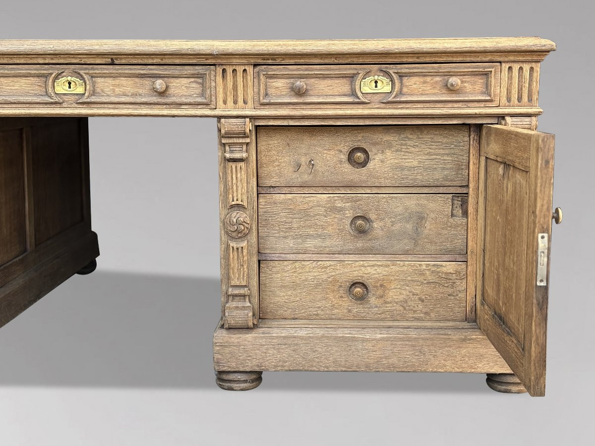 Large 19th Century French Carved Oak Partners Desk-photo-1