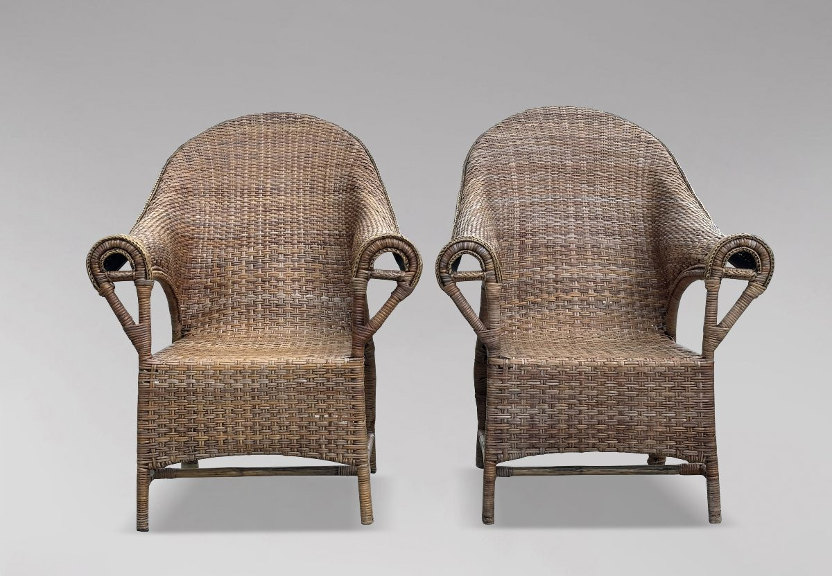 Paire de Fauteuils en Rotin et Osier Arts & Crafts par Dryad, c1920-photo-3