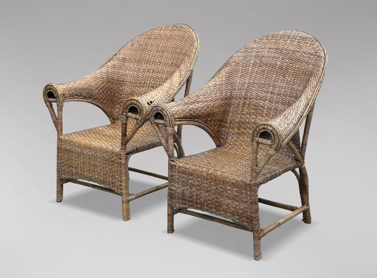 Paire de Fauteuils en Rotin et Osier Arts & Crafts par Dryad, c1920