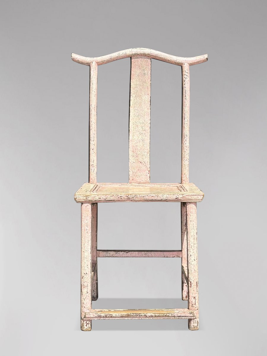 Pair Of 19th Century Pink Painted Chinese Yoke-back Chairs-photo-4