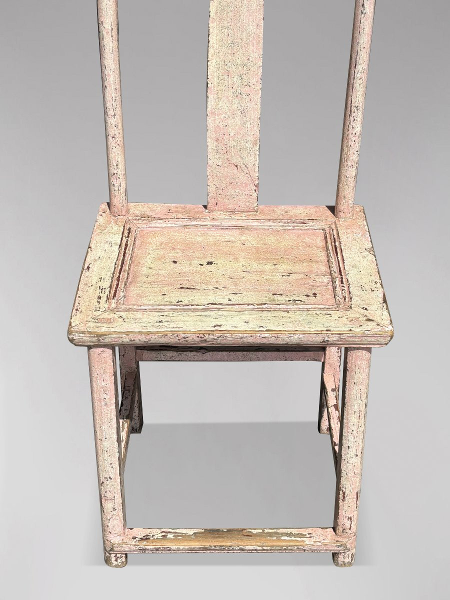 Pair Of 19th Century Pink Painted Chinese Yoke-back Chairs-photo-3