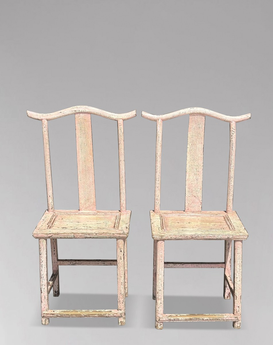 Pair Of 19th Century Pink Painted Chinese Yoke-back Chairs
