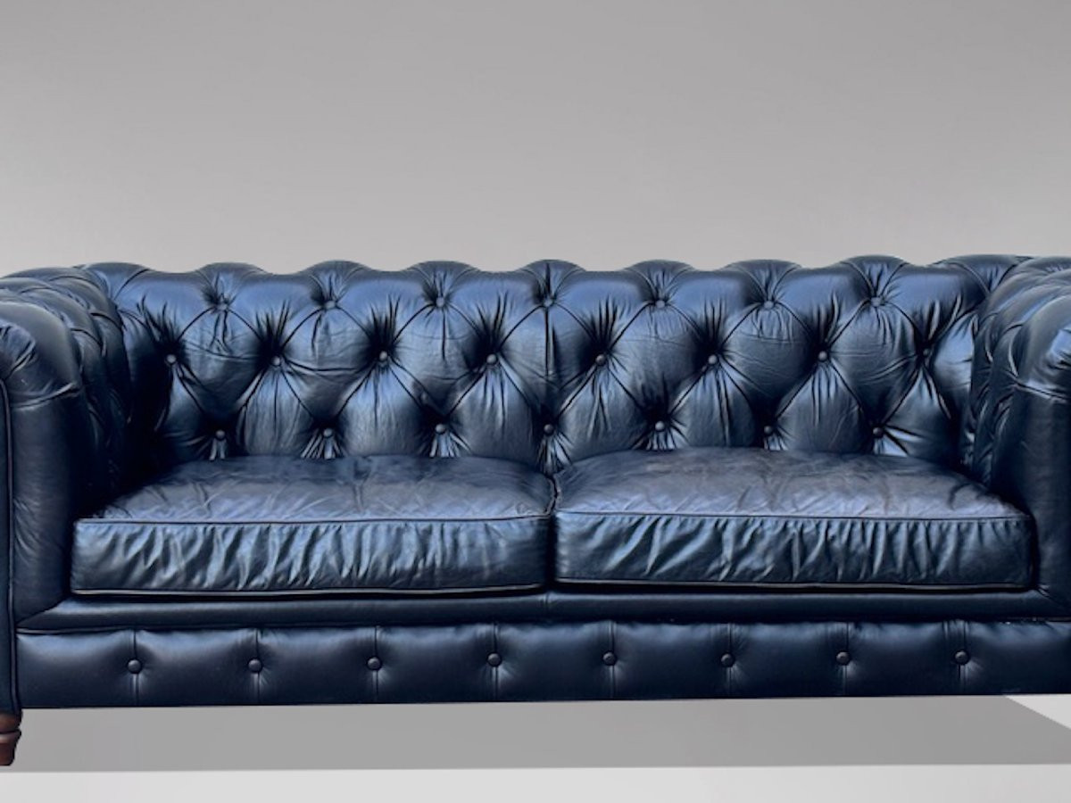 Grand Canapé Chesterfield 3 Places en Cuir Noir-photo-4