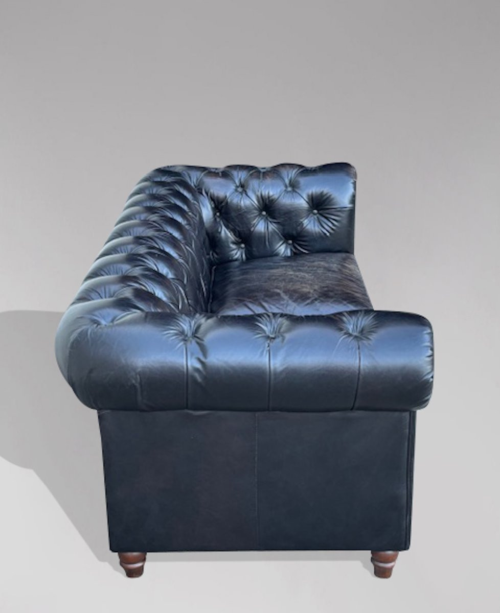 Grand Canapé Chesterfield 3 Places en Cuir Noir-photo-2