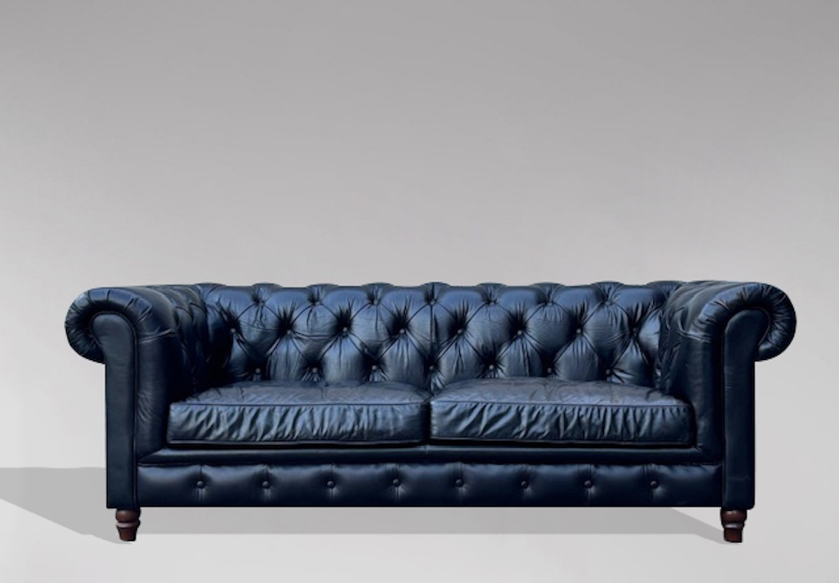 Grand Canapé Chesterfield 3 Places en Cuir Noir