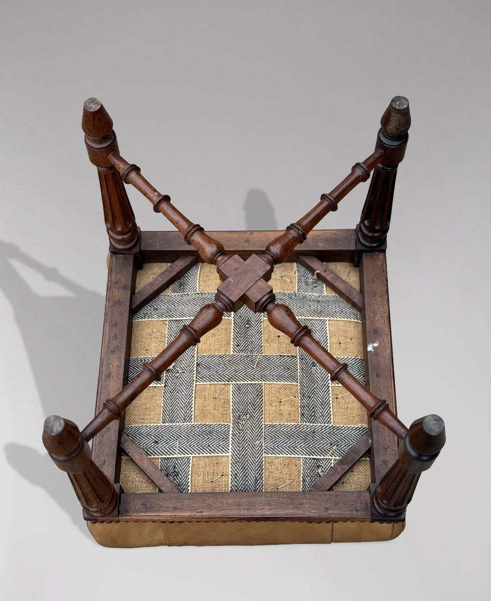 Early 19th Century Regency Period Rosewood Leather Stool-photo-3
