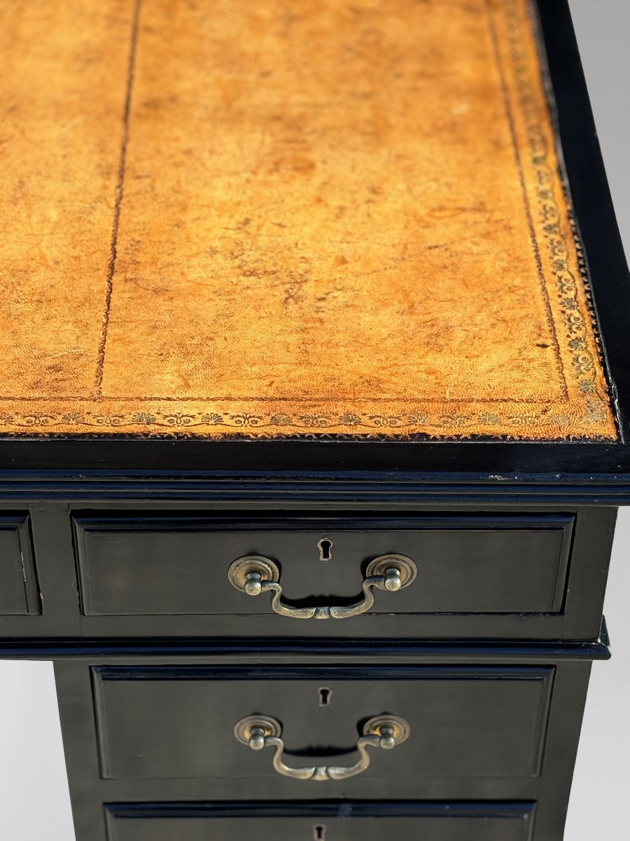19ème Siècle, Bureau à Piédestal Laqué Noir -photo-4