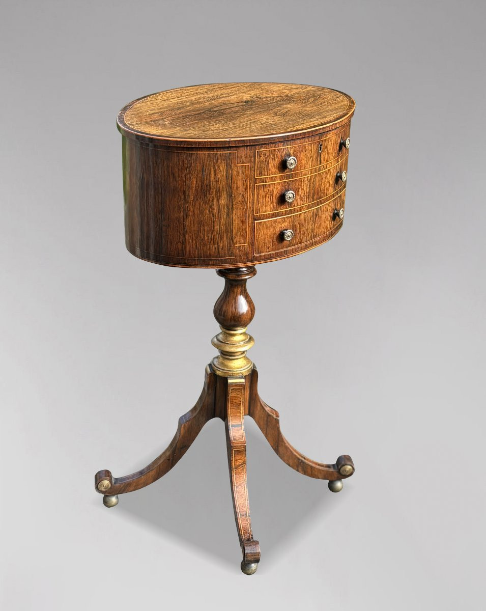Early 19th Century Regency Period Rosewood & Inlay Revolving Work Table-photo-3