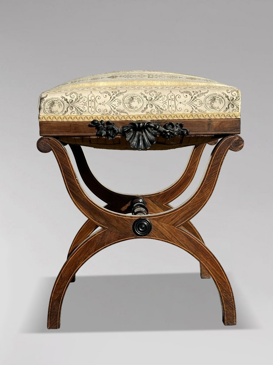 Début du 19ème Siècle, Paire de Tabourets en Acajou et Marqueterie d'Èpoque Régence-photo-3