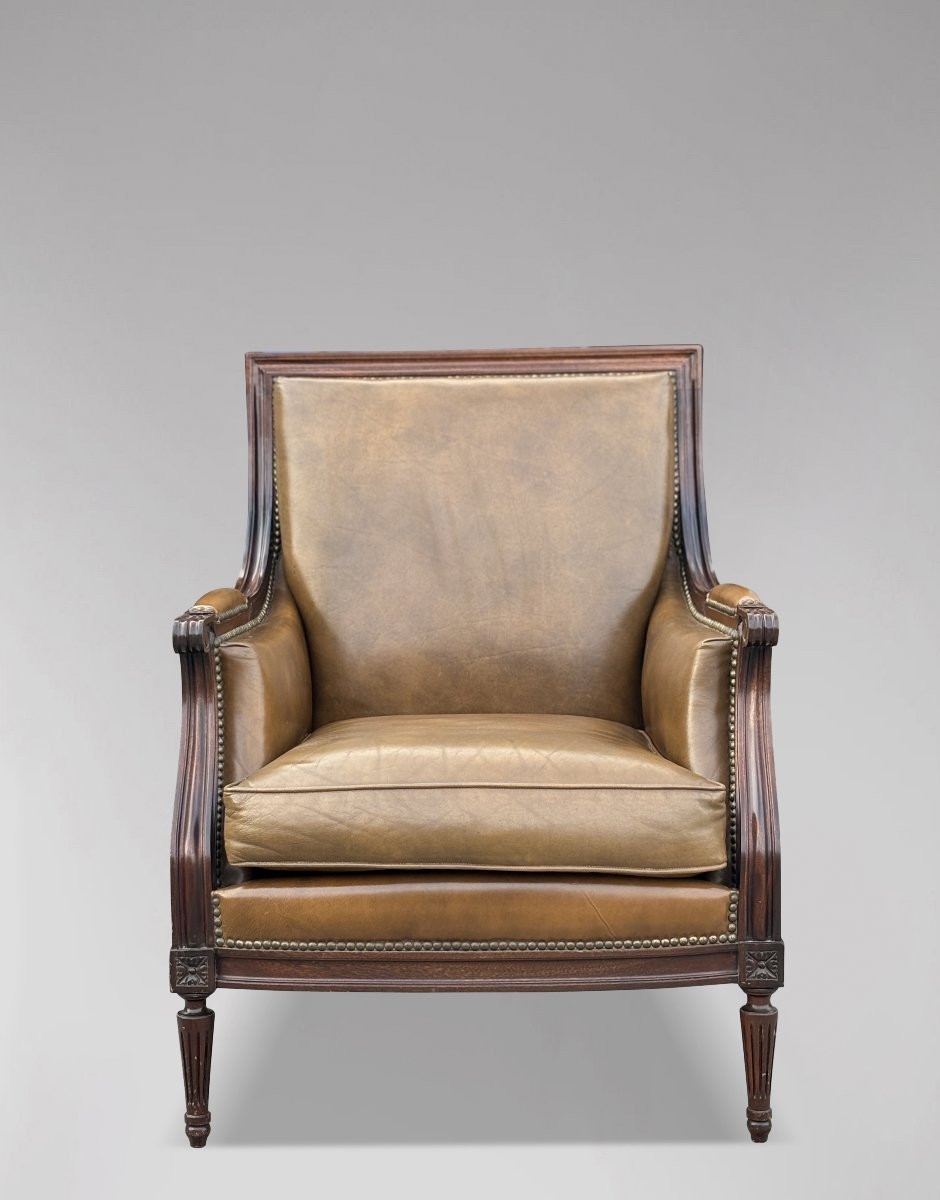 Pair Of Edwardian Period Mahogany & Leather Library Club Armchairs-photo-1