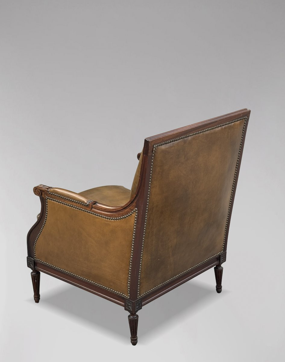 Pair Of Edwardian Period Mahogany & Leather Library Club Armchairs-photo-3