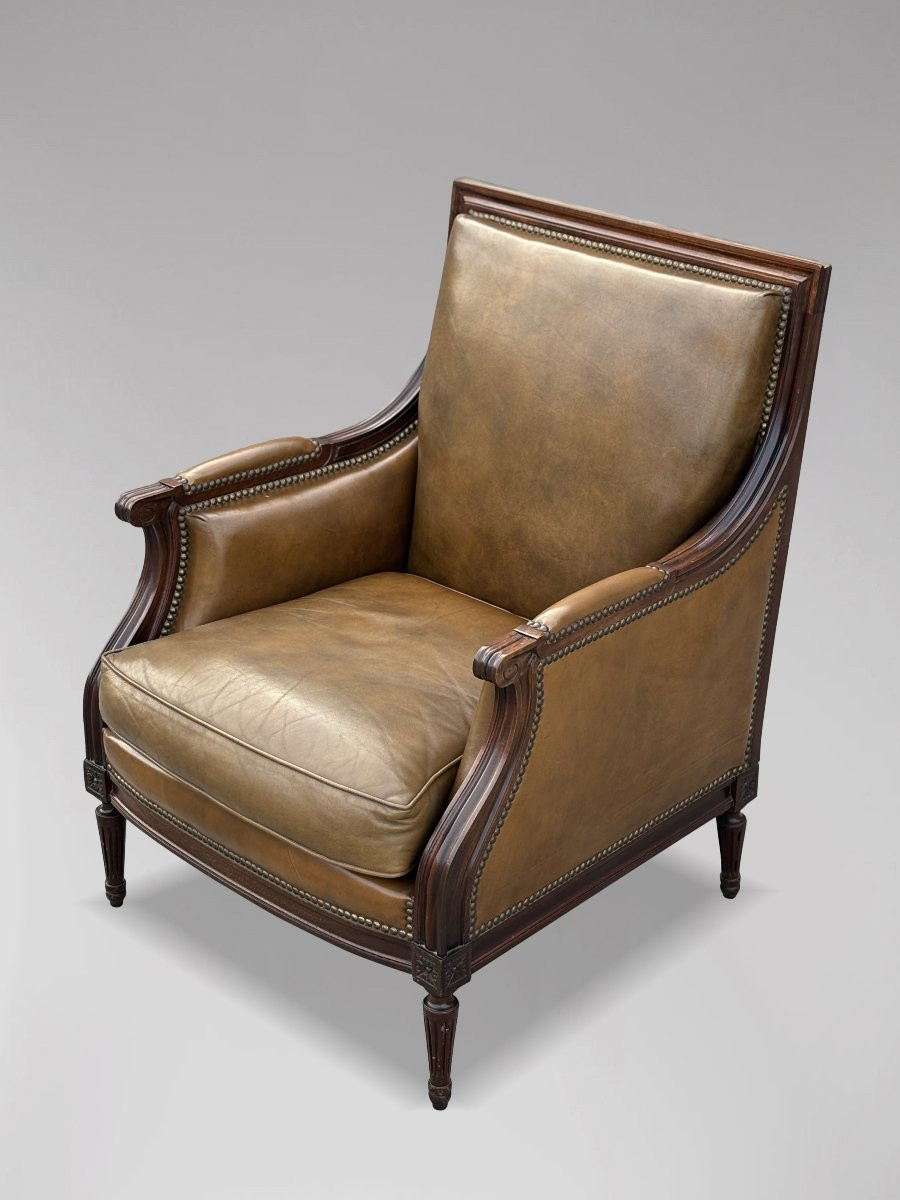 Pair Of Edwardian Period Mahogany & Leather Library Club Armchairs-photo-4