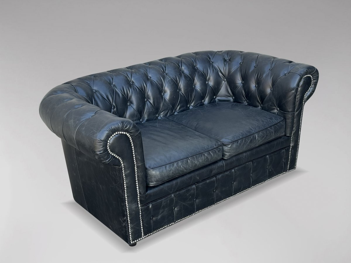 Canapé Chesterfield Deux Places en Cuir Noir-photo-3