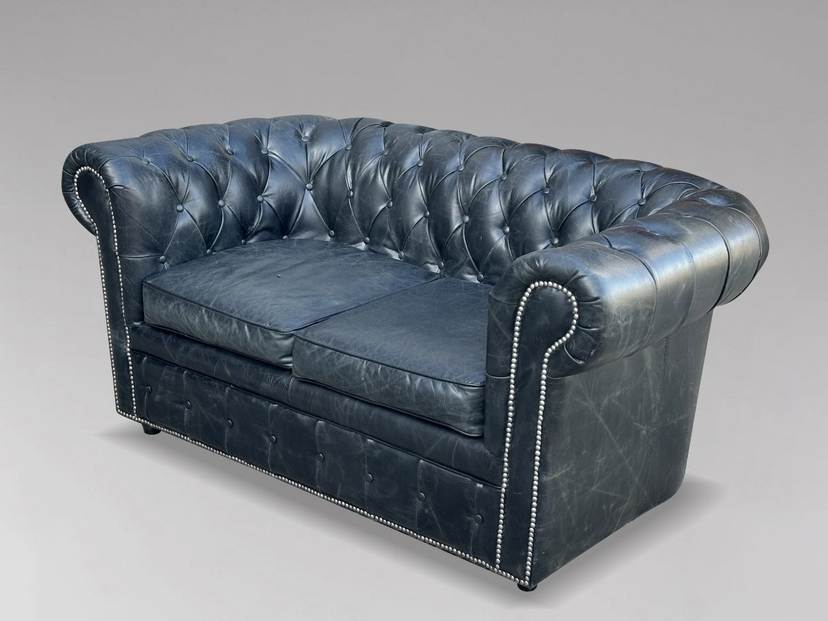 Canapé Chesterfield Deux Places en Cuir Noir-photo-2