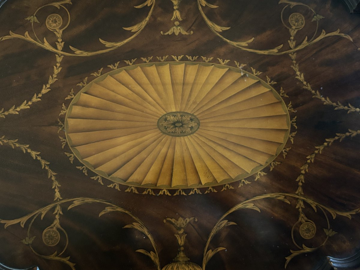 Edwardian Period Marquetry Inlaid Shaped Oval Tray-photo-2