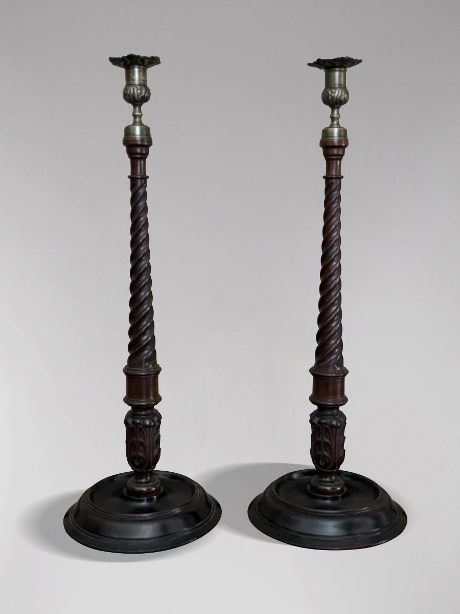 Tall Pair Of Early 19th Century Carved Mahogany Scottish Candlesticks-photo-3