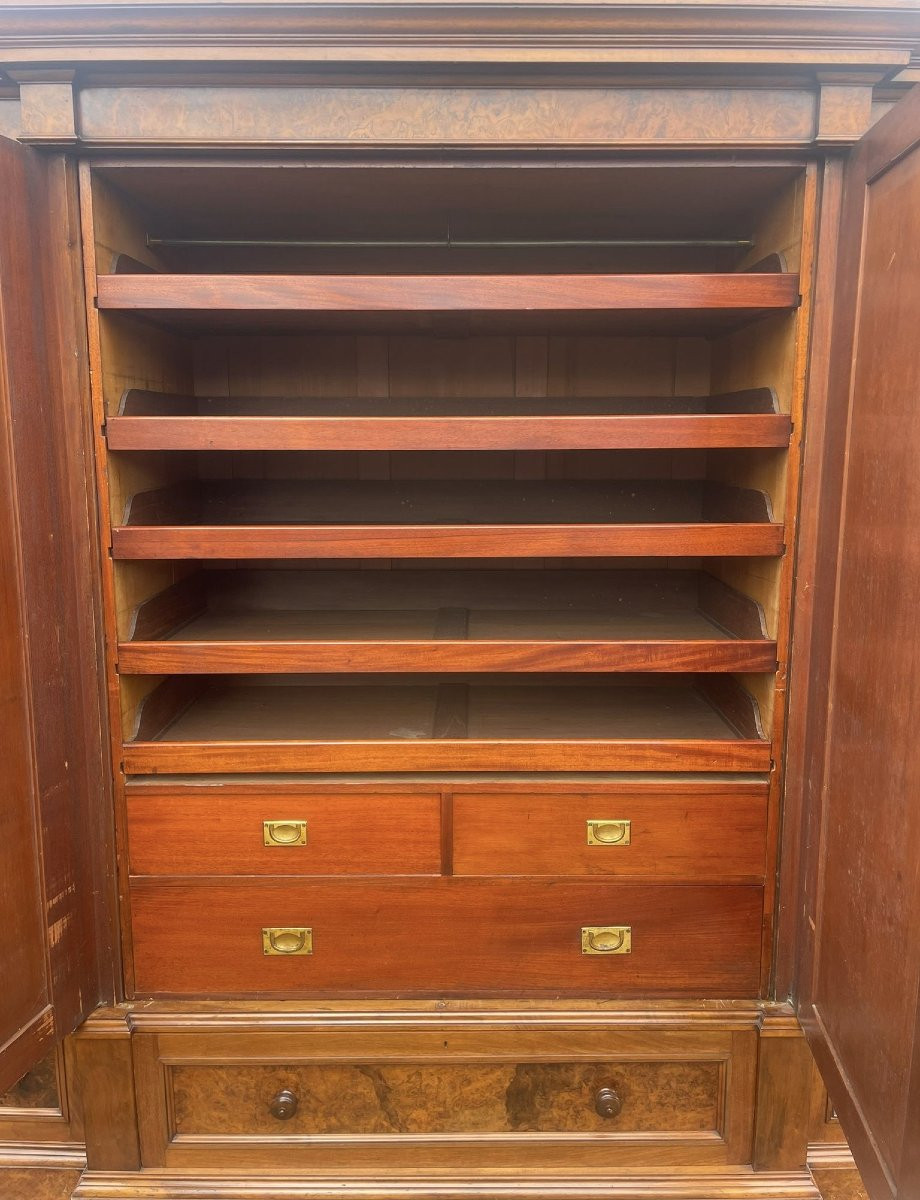 19ème Siècle, Armoire Victorienne à 4 Portes en Ronce de Noyer -photo-6